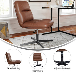 English Elm Chloe Commercial Mid-Back Task Office Chair with Ergonomic Design, Adjustable Height & Swivel Function Cognac LeatherSoft/Black Frame CH-232174-CGN-BK-GG