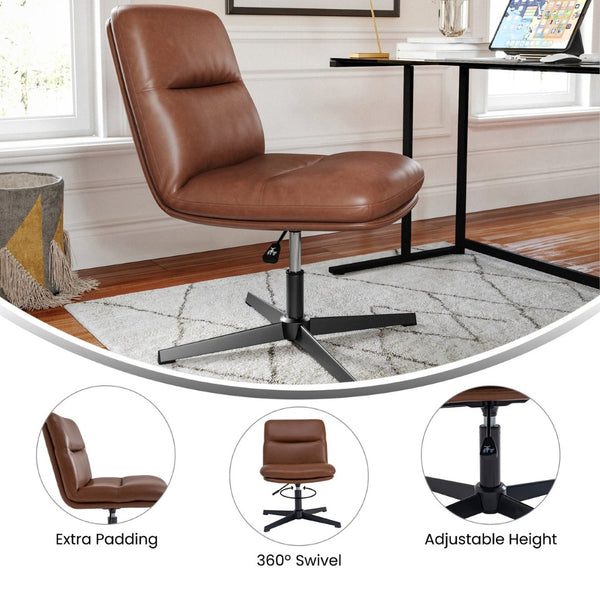 English Elm Chloe Commercial Mid-Back Task Office Chair with Ergonomic Design, Adjustable Height & Swivel Function Cognac LeatherSoft/Black Frame CH-232174-CGN-BK-GG