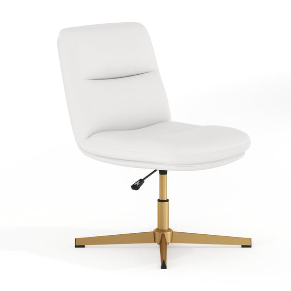 English Elm Chloe Commercial Mid-Back Task Office Chair with Ergonomic Design, Adjustable Height & Swivel Function White LeatherSoft/Gold Frame CH-232174-WH-GLD-GG