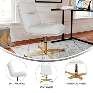 English Elm Chloe Commercial Mid-Back Task Office Chair with Ergonomic Design, Adjustable Height & Swivel Function White LeatherSoft/Gold Frame CH-232174-WH-GLD-GG