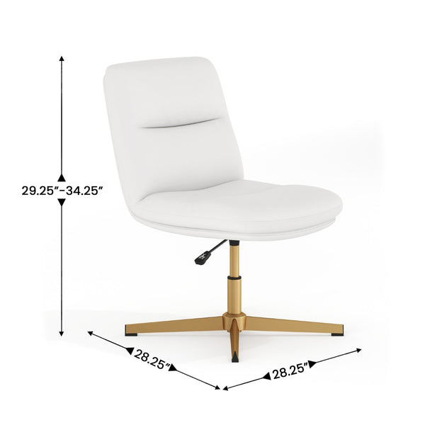 English Elm Chloe Commercial Mid-Back Task Office Chair with Ergonomic Design, Adjustable Height & Swivel Function White LeatherSoft/Gold Frame CH-232174-WH-GLD-GG