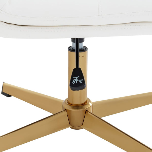 English Elm Chloe Commercial Mid-Back Task Office Chair with Ergonomic Design, Adjustable Height & Swivel Function White LeatherSoft/Gold Frame CH-232174-WH-GLD-GG