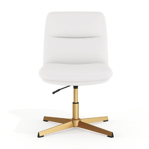 English Elm Chloe Commercial Mid-Back Task Office Chair with Ergonomic Design, Adjustable Height & Swivel Function White LeatherSoft/Gold Frame CH-232174-WH-GLD-GG
