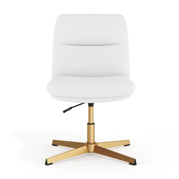 English Elm Chloe Commercial Mid-Back Task Office Chair with Ergonomic Design, Adjustable Height & Swivel Function White LeatherSoft/Gold Frame CH-232174-WH-GLD-GG