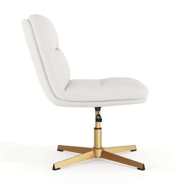 English Elm Chloe Commercial Mid-Back Task Office Chair with Ergonomic Design, Adjustable Height & Swivel Function White LeatherSoft/Gold Frame CH-232174-WH-GLD-GG