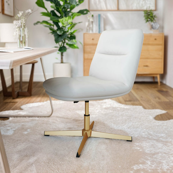 English Elm Chloe Commercial Mid-Back Task Office Chair with Ergonomic Design, Adjustable Height & Swivel Function White LeatherSoft/Gold Frame CH-232174-WH-GLD-GG