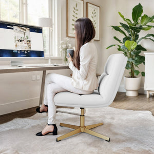 English Elm Chloe Commercial Mid-Back Task Office Chair with Ergonomic Design, Adjustable Height & Swivel Function White LeatherSoft/Gold Frame CH-232174-WH-GLD-GG