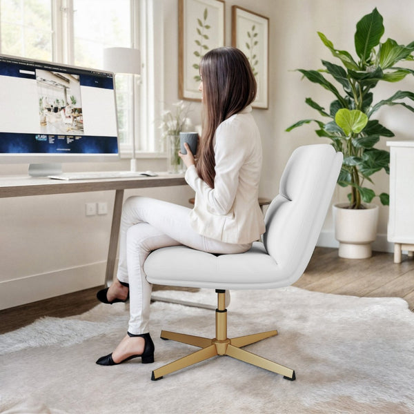 English Elm Chloe Commercial Mid-Back Task Office Chair with Ergonomic Design, Adjustable Height & Swivel Function White LeatherSoft/Gold Frame CH-232174-WH-GLD-GG