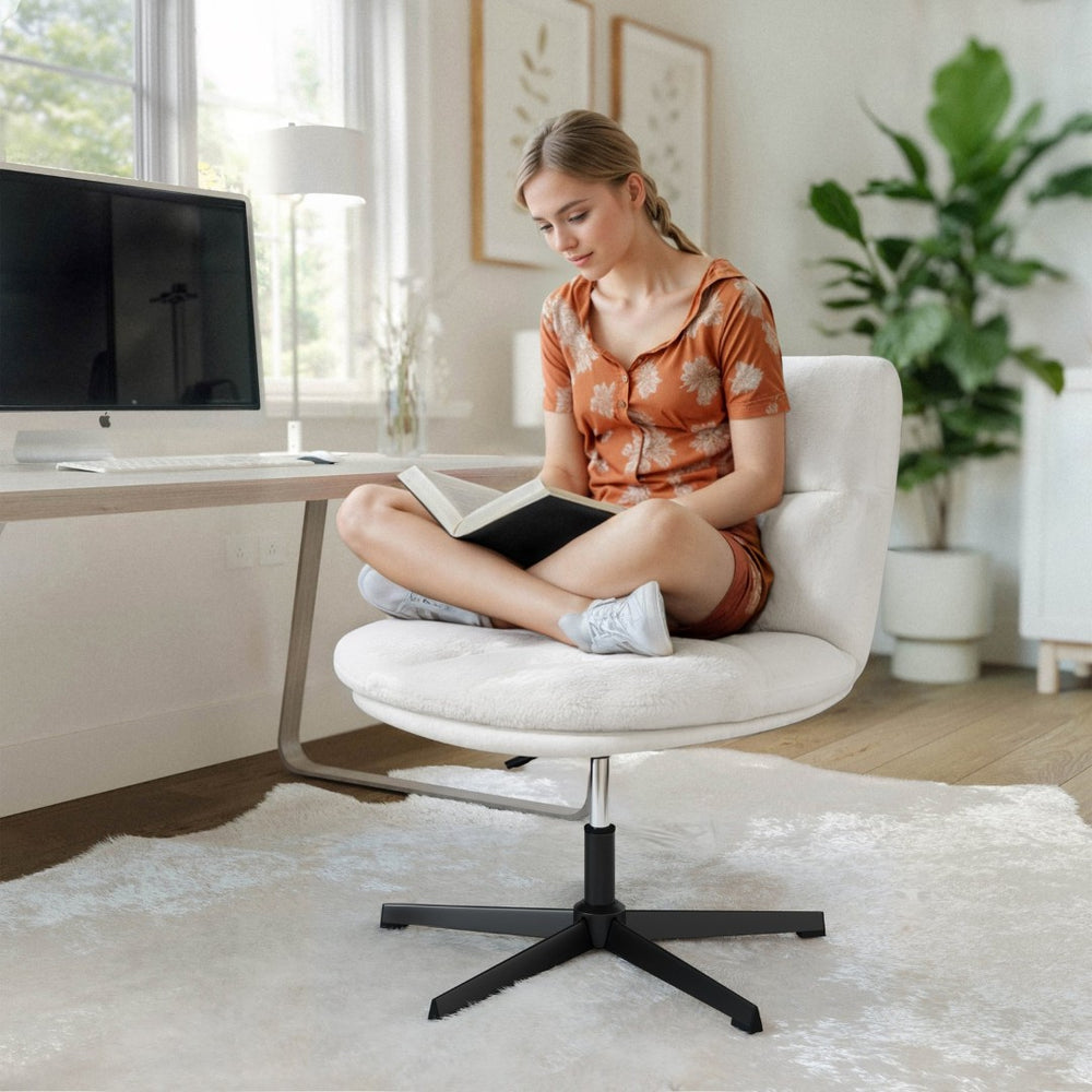 English Elm Chloe Wide Mid-Back Cream Faux Shearling Task Chair – Ergonomic, Adjustable Height, 360° Swivel Design CH-232196-1-CR-BK-GG