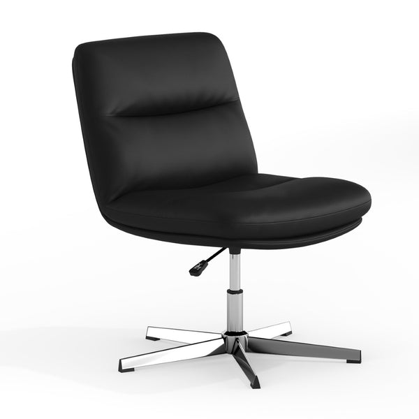 English Elm Chloe Commercial Wide Armless Task Office Chair with Ergonomic Support, Swivel, and Stable Base Black LeatherSoft/Chrome Frame CH-232196-BK-GG