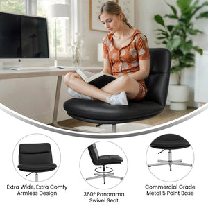 English Elm Chloe Commercial Wide Armless Task Office Chair with Ergonomic Support, Swivel, and Stable Base Black LeatherSoft/Chrome Frame CH-232196-BK-GG