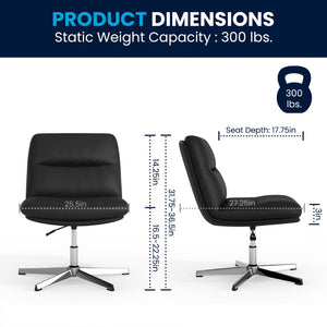 English Elm Chloe Commercial Wide Armless Task Office Chair with Ergonomic Support, Swivel, and Stable Base Black LeatherSoft/Chrome Frame CH-232196-BK-GG