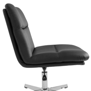 English Elm Chloe Commercial Wide Armless Task Office Chair with Ergonomic Support, Swivel, and Stable Base Black LeatherSoft/Chrome Frame CH-232196-BK-GG