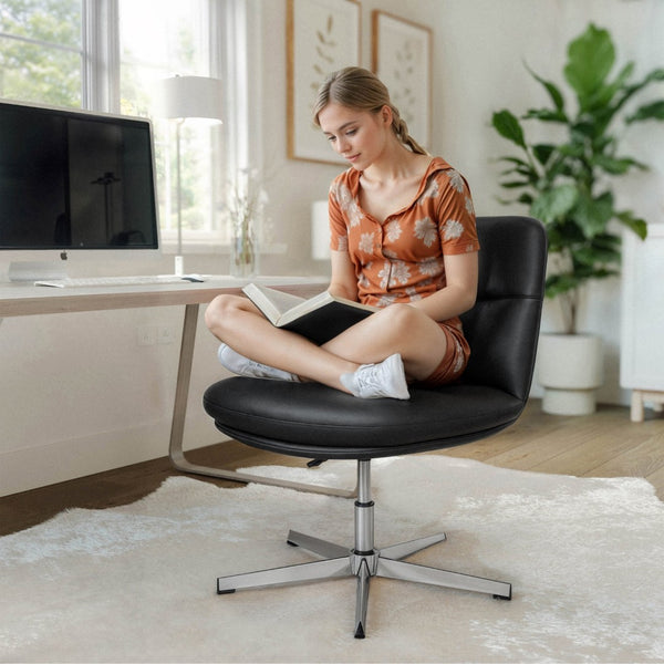 English Elm Chloe Commercial Wide Armless Task Office Chair with Ergonomic Support, Swivel, and Stable Base Black LeatherSoft/Chrome Frame CH-232196-BK-GG