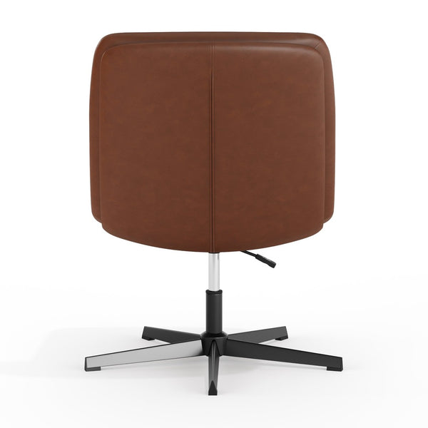 English Elm Chloe Commercial Wide Armless Task Office Chair with Ergonomic Support, Swivel, and Stable Base Cognac LeatherSoft/Black Frame CH-232196-CGN-BK-GG