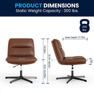 English Elm Chloe Commercial Wide Armless Task Office Chair with Ergonomic Support, Swivel, and Stable Base Cognac LeatherSoft/Black Frame CH-232196-CGN-BK-GG