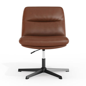English Elm Chloe Commercial Wide Armless Task Office Chair with Ergonomic Support, Swivel, and Stable Base Cognac LeatherSoft/Black Frame CH-232196-CGN-BK-GG
