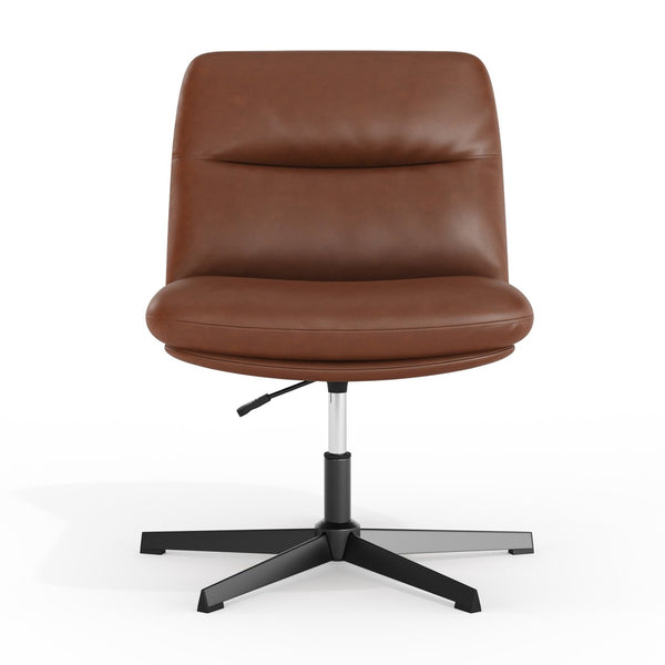 English Elm Chloe Commercial Wide Armless Task Office Chair with Ergonomic Support, Swivel, and Stable Base Cognac LeatherSoft/Black Frame CH-232196-CGN-BK-GG
