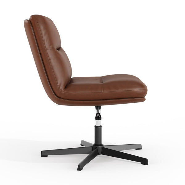 English Elm Chloe Commercial Wide Armless Task Office Chair with Ergonomic Support, Swivel, and Stable Base Cognac LeatherSoft/Black Frame CH-232196-CGN-BK-GG