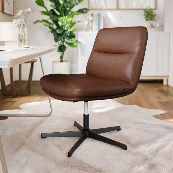 English Elm Chloe Commercial Wide Armless Task Office Chair with Ergonomic Support, Swivel, and Stable Base Cognac LeatherSoft/Black Frame CH-232196-CGN-BK-GG