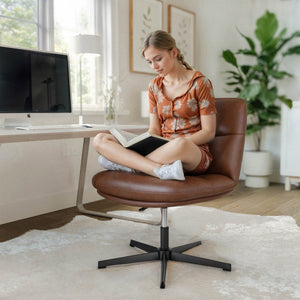 English Elm Chloe Commercial Wide Armless Task Office Chair with Ergonomic Support, Swivel, and Stable Base Cognac LeatherSoft/Black Frame CH-232196-CGN-BK-GG