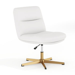 English Elm Chloe Commercial Wide Armless Task Office Chair with Ergonomic Support, Swivel, and Stable Base White LeatherSoft/Gold Frame CH-232196-WH-GLD-GG
