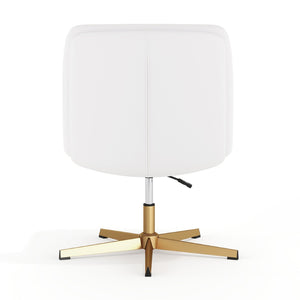 English Elm Chloe Commercial Wide Armless Task Office Chair with Ergonomic Support, Swivel, and Stable Base White LeatherSoft/Gold Frame CH-232196-WH-GLD-GG