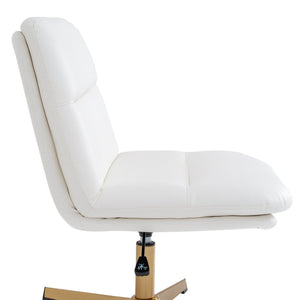 English Elm Chloe Commercial Wide Armless Task Office Chair with Ergonomic Support, Swivel, and Stable Base White LeatherSoft/Gold Frame CH-232196-WH-GLD-GG