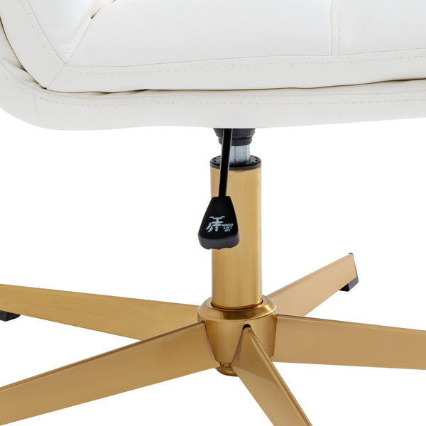 English Elm Chloe Commercial Wide Armless Task Office Chair with Ergonomic Support, Swivel, and Stable Base White LeatherSoft/Gold Frame CH-232196-WH-GLD-GG
