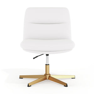 English Elm Chloe Commercial Wide Armless Task Office Chair with Ergonomic Support, Swivel, and Stable Base White LeatherSoft/Gold Frame CH-232196-WH-GLD-GG