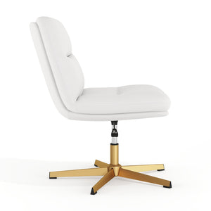 English Elm Chloe Commercial Wide Armless Task Office Chair with Ergonomic Support, Swivel, and Stable Base White LeatherSoft/Gold Frame CH-232196-WH-GLD-GG