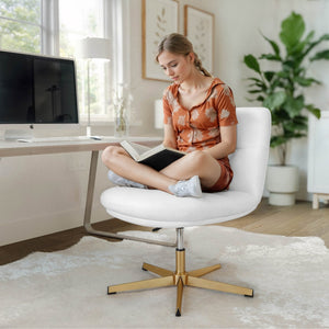 English Elm Chloe Commercial Wide Armless Task Office Chair with Ergonomic Support, Swivel, and Stable Base White LeatherSoft/Gold Frame CH-232196-WH-GLD-GG