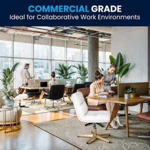 English Elm Chloe Commercial Wide Armless Task Office Chair with Ergonomic Support, Swivel, and Stable Base White LeatherSoft/Gold Frame CH-232196-WH-GLD-GG