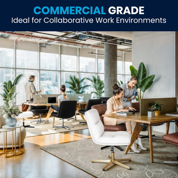 English Elm Chloe Commercial Wide Armless Task Office Chair with Ergonomic Support, Swivel, and Stable Base White LeatherSoft/Gold Frame CH-232196-WH-GLD-GG