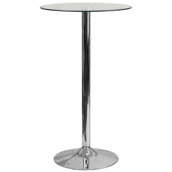 English Elm Fredrick Modern 23.75'' Round Glass Bar Table with Sleek Chrome Base - Perfect for Events & Entertaining CH-3-GG