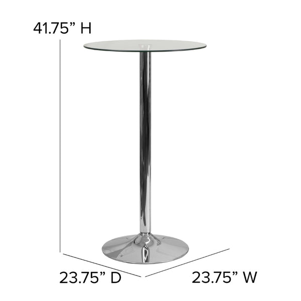 English Elm Fredrick Modern 23.75'' Round Glass Bar Table with Sleek Chrome Base - Perfect for Events & Entertaining CH-3-GG