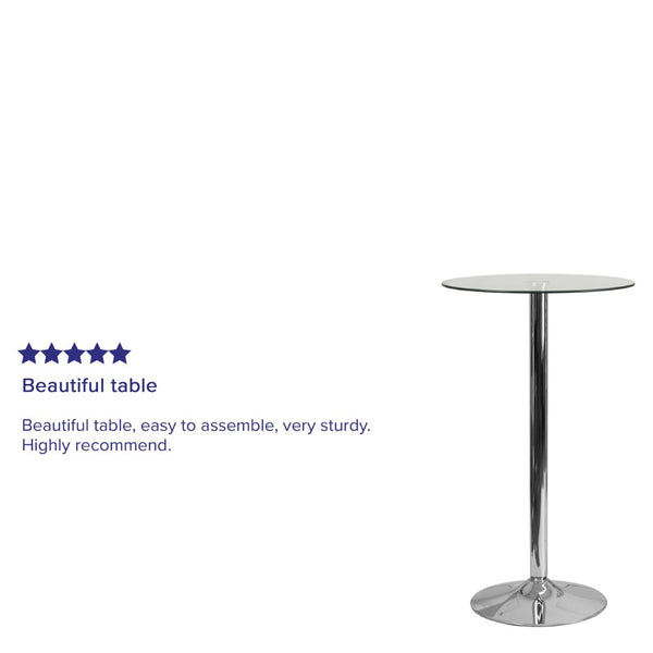 English Elm Fredrick Modern 23.75'' Round Glass Bar Table with Sleek Chrome Base - Perfect for Events & Entertaining CH-3-GG