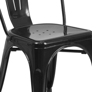English Elm Perry Commercial Grade Metal Stackable Chair for Indoor and Outdoor Use - Durable Bistro Style Seating Black CH-31230-BK-GG