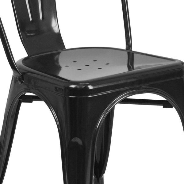 English Elm Perry Commercial Grade Metal Stackable Chair for Indoor and Outdoor Use - Durable Bistro Style Seating Black CH-31230-BK-GG