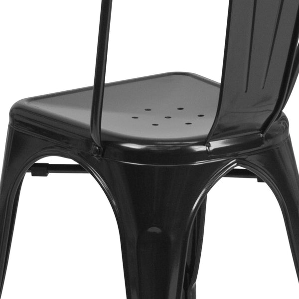 English Elm Perry Commercial Grade Metal Stackable Chair for Indoor and Outdoor Use - Durable Bistro Style Seating Black CH-31230-BK-GG