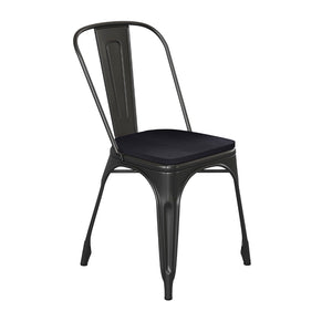 English Elm Perry Commercial Grade Metal Stackable Chair for Indoor-Outdoor Dining, Durable & Stylish Design Black Seat/Black Frame CH-31230-BK-PL1B-GG