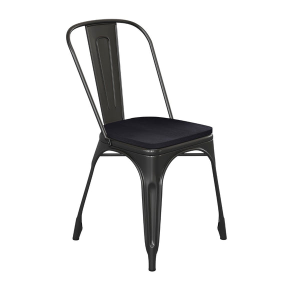 English Elm Perry Commercial Grade Metal Stackable Chair for Indoor-Outdoor Dining, Durable & Stylish Design Black Seat/Black Frame CH-31230-BK-PL1B-GG