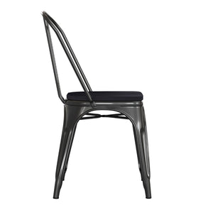 English Elm Perry Commercial Grade Metal Stackable Chair for Indoor-Outdoor Dining, Durable & Stylish Design Black Seat/Black Frame CH-31230-BK-PL1B-GG