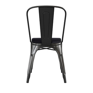 English Elm Perry Commercial Grade Metal Stackable Chair for Indoor-Outdoor Dining, Durable & Stylish Design Black Seat/Black Frame CH-31230-BK-PL1B-GG