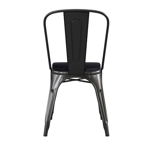 English Elm Perry Commercial Grade Metal Stackable Chair for Indoor-Outdoor Dining, Durable & Stylish Design Black Seat/Black Frame CH-31230-BK-PL1B-GG