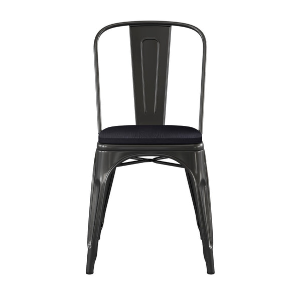 English Elm Perry Commercial Grade Metal Stackable Chair for Indoor-Outdoor Dining, Durable & Stylish Design Black Seat/Black Frame CH-31230-BK-PL1B-GG