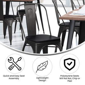 English Elm Perry Commercial Grade Metal Stackable Chair for Indoor-Outdoor Dining, Durable & Stylish Design Black Seat/Black Frame CH-31230-BK-PL1B-GG