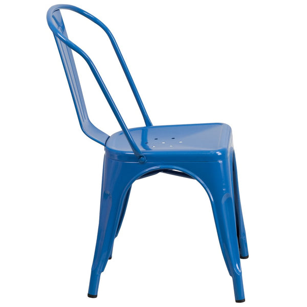 English Elm Perry Commercial Grade Metal Stackable Chair for Indoor and Outdoor Use - Durable Bistro Style Seating Blue CH-31230-BL-GG