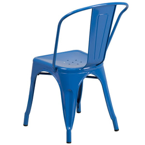 English Elm Perry Commercial Grade Metal Stackable Chair for Indoor and Outdoor Use - Durable Bistro Style Seating Blue CH-31230-BL-GG