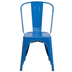 English Elm Perry Commercial Grade Metal Stackable Chair for Indoor and Outdoor Use - Durable Bistro Style Seating Blue CH-31230-BL-GG